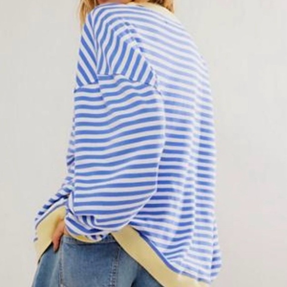 Free People Classic Striped Crewneck in Blue Combo - Picture 3 of 6